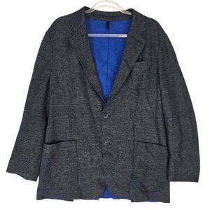 Bugatchi Men's Relaxed Knit Sweater Blazer Heather Charcoal Blue Cotton Wool 44